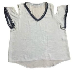 Marc New York by Andrew Marc White Cold Shoulder VNeck Blouse Top Size XL